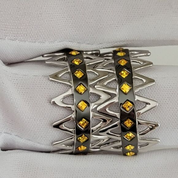 Earrings Butler Silver Tone Yellow Crystal Geometric Earrings #0124 - Picture 8 of 12